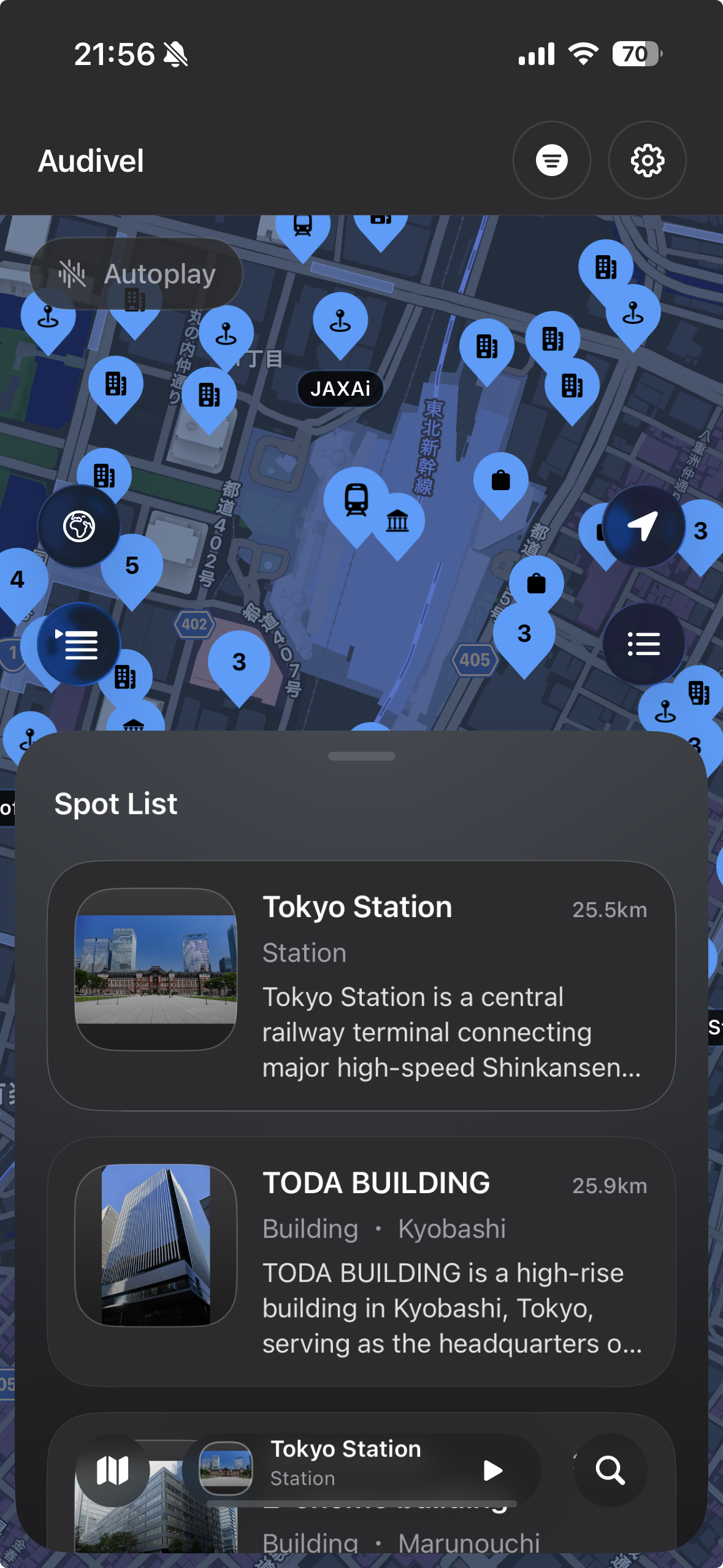 Tabitel spot list screen