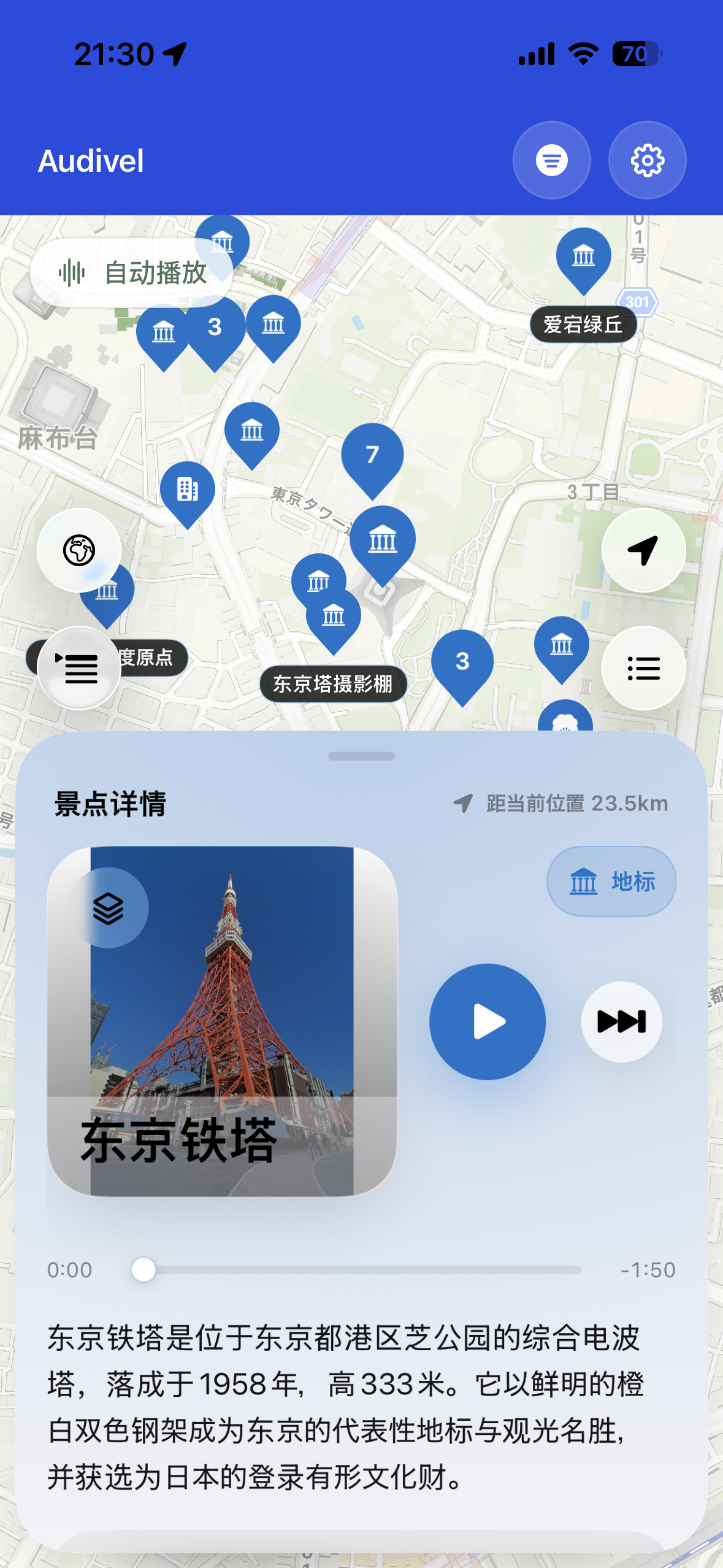 Tabitel app map and audio guide